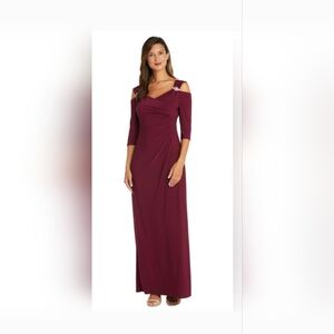 R&M Richards Merlot Empire Waist with Cold Shoulder Evening Gown/Dress (Size 10)